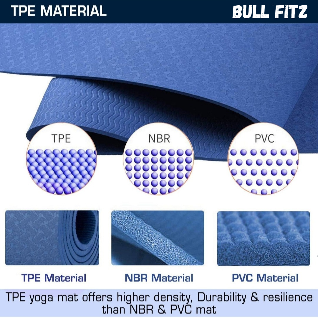 Anti Skid TPE Yoga Mat with Carry Bag/Strap for Men & Women, (‎TPE Blue-Black, ‎6mm)